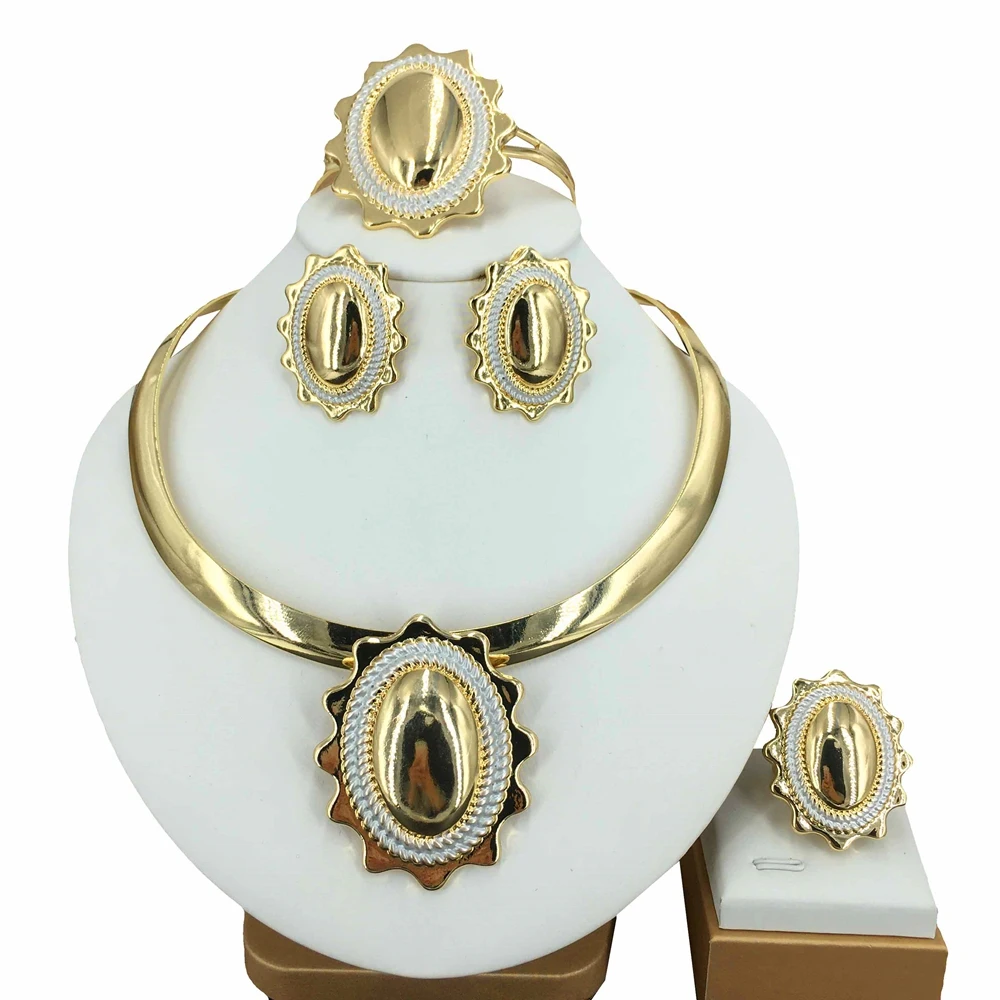 Simple Style Big Pendant Necklace Bangle Ring Earrings for Women Fashion Party Gold-plated Jewelry Set FHK15552
Simple Style Big Pendant Necklace Bangle Ring Earrings for Women Fashion Party Gold-plated Jewelry Set FHK15552