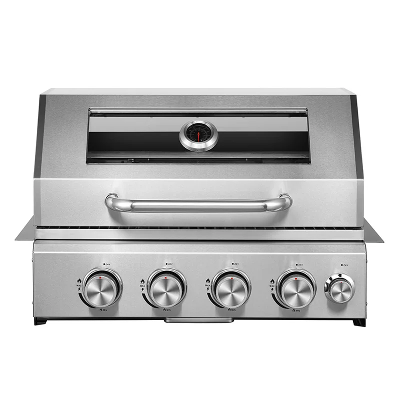 villa smoked barbecue grill, best price stainless steel embedded outdoor BBQ stove, four head stove, covered with glass windows
villa smoked barbecue grill, best price stainless steel embedded outdoor BBQ stove, four head stove, covered with glass windows