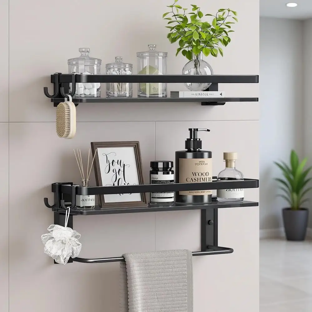 Black Tempered Glass Wall Shelf with 4 Removable Hooks for Bathroom, 15.7 - 2 Tier
Black Tempered Glass Wall Shelf with 4 Removable Hooks for Bathroom, 15.7 - 2 Tier