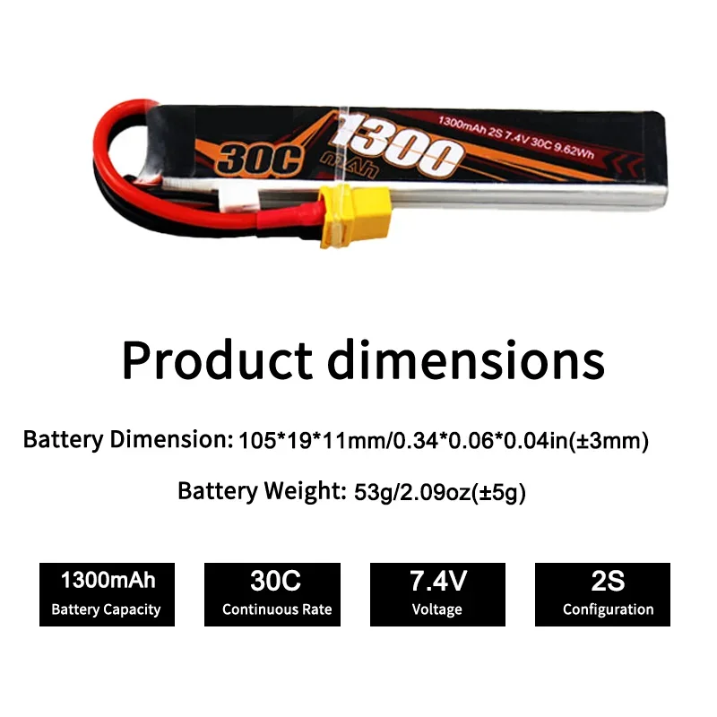 Superior 1300mAh 7.4V 11.1V 30C High Efficiency Durable Rechargeable Lipo Battery For Electric Toy Gun Remote Control Car
Superior 1300mAh 7.4V 11.1V 30C High Efficiency Durable Rechargeable Lipo Battery For Electric Toy Gun Remote Control Car