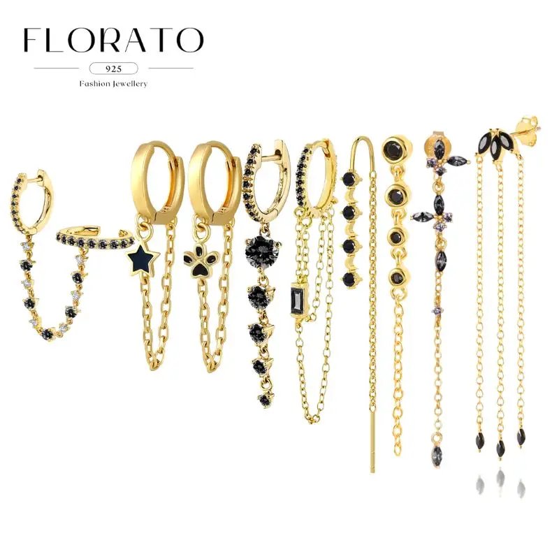 925 Sterling Silver Long Chain Tassel Drop Earring for Women Black Zircon Star Perforation Earring Fine Jewelry Gift Pendant
925 Sterling Silver Long Chain Tassel Drop Earring for Women Black Zircon Star Perforation Earring Fine Jewelry Gift Pendant