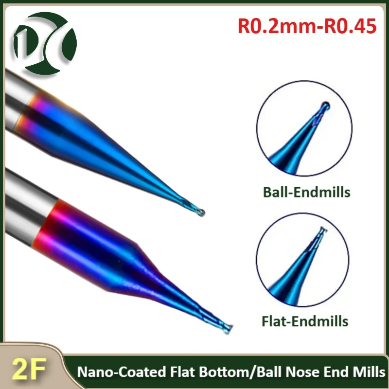 HRC70 2F Nano-Coated Flat Bottom/Ball Nose Micro-Diameter Tungsten Carbide End Mills for CNC Machining
HRC70 2F Nano-Coated Flat Bottom/Ball Nose Micro-Diameter Tungsten Carbide End Mills for CNC Machining