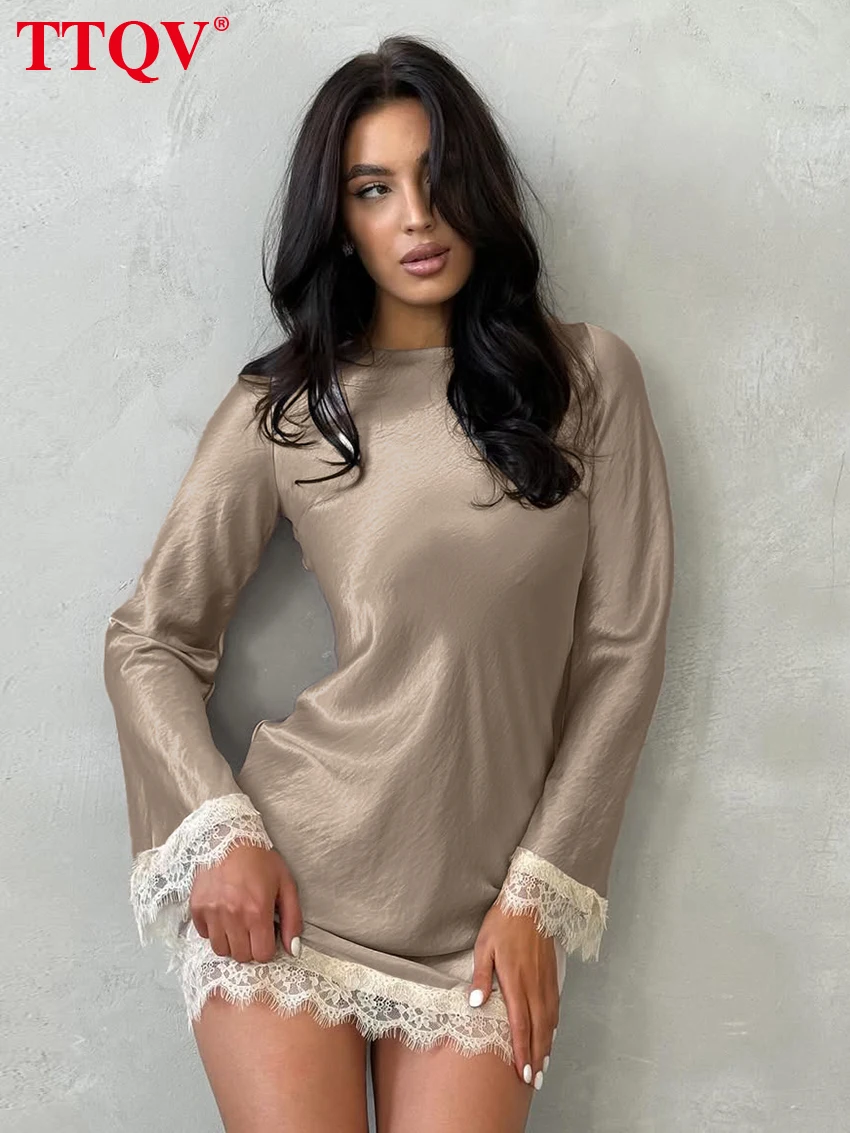 TTQV Fashion Loose Khaki Satin Women's Dress 2026 Casual O-Neck Long Sleeve Mini Dresses Elegant Lace Spliced Female Dress
TTQV Fashion Loose Khaki Satin Women's Dress 2026 Casual O-Neck Long Sleeve Mini Dresses Elegant Lace Spliced Female Dress