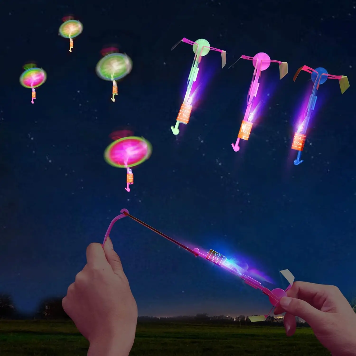25 Sets LED Flying Helicopter Toy with Slingshot, Glow in Dark Outdoor Fun for Kids
25 Sets LED Flying Helicopter Toy with Slingshot, Glow in Dark Outdoor Fun for Kids