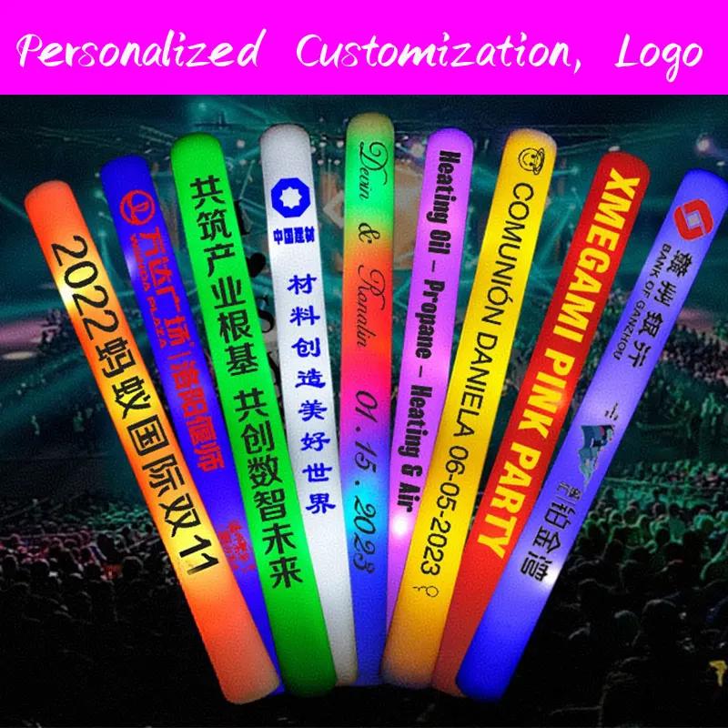 30pcs LED Glow Foam Stick Flashing Glow Batons Customized Personalized Glow Cheer Tube Glow In The Dark Wedding Xmas Party
30pcs LED Glow Foam Stick Flashing Glow Batons Customized Personalized Glow Cheer Tube Glow In The Dark Wedding Xmas Party