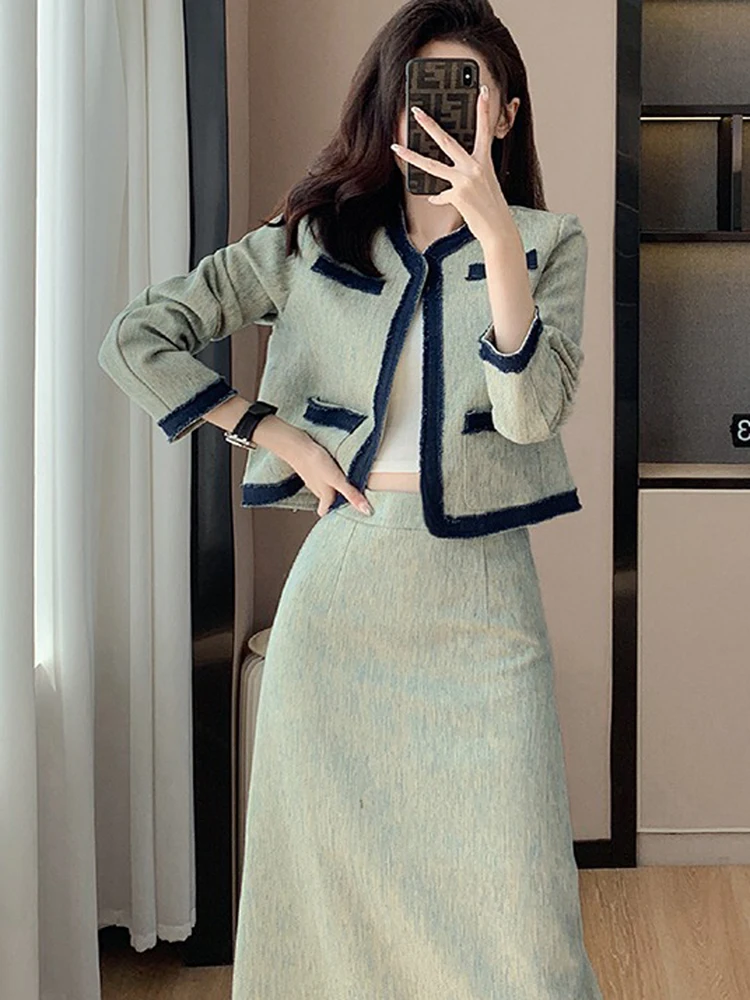 French Spring Autumn Elegant Two Piece Set Chic Women Single Breasted O Neck Short Coat + High Wist Split Long Skirt Suit
French Spring Autumn Elegant Two Piece Set Chic Women Single Breasted O Neck Short Coat + High Wist Split Long Skirt Suit