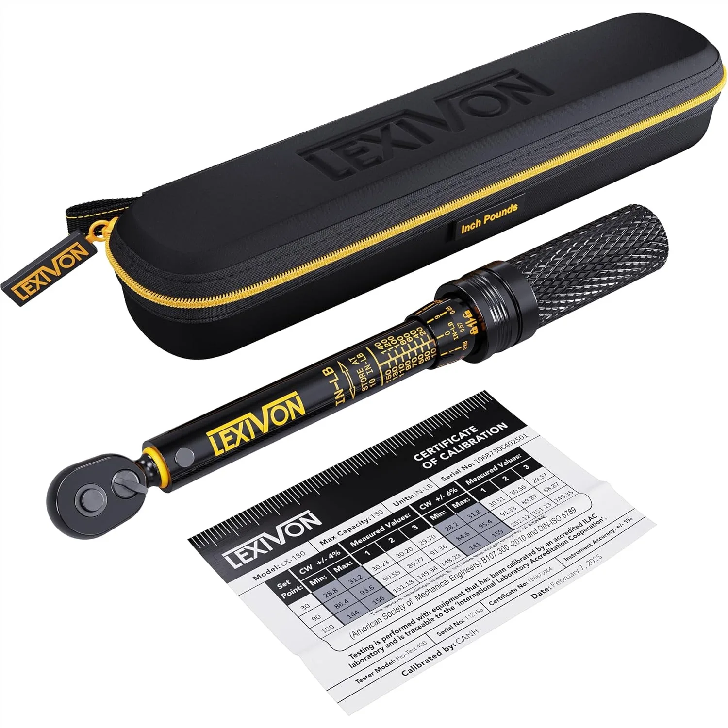 Inch Pound Torque Wrench 1/4-Inch Dr. 72-Tooth Gear Dual-Direction Click Type Micro-Adjustment 10-150 in-lb with Case
Inch Pound Torque Wrench 1/4-Inch Dr. 72-Tooth Gear Dual-Direction Click Type Micro-Adjustment 10-150 in-lb with Case
