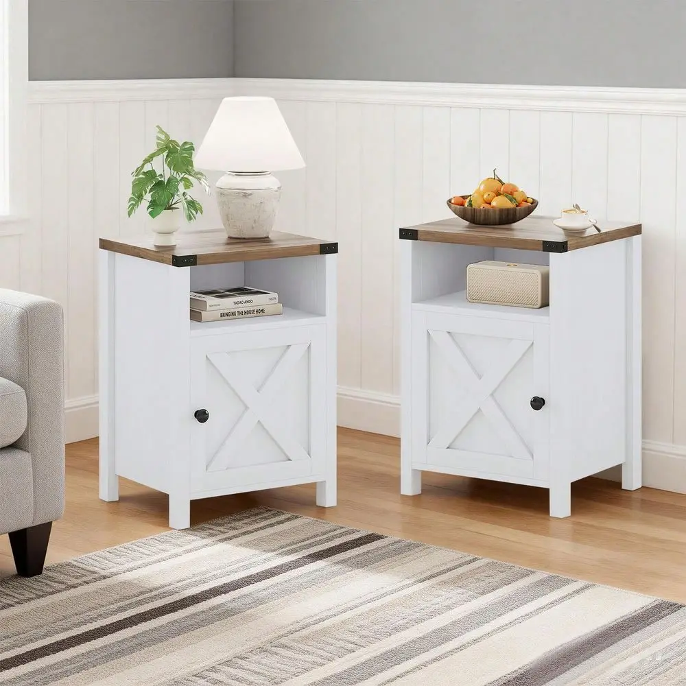Farmhouse Nightstand Set Of 2 Barn Door Open Shelf Rustic Bedside Table White Bedroom Living Room
Farmhouse Nightstand Set Of 2 Barn Door Open Shelf Rustic Bedside Table White Bedroom Living Room
