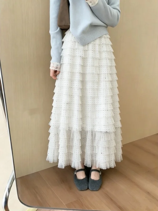 Retro Korean Polka Dot Mesh Skirt Cake Style Midi Puffy Half-length Spring New plus Size Women's Fashion Commute High Waist
Retro Korean Polka Dot Mesh Skirt Cake Style Midi Puffy Half-length Spring New plus Size Women's Fashion Commute High Waist