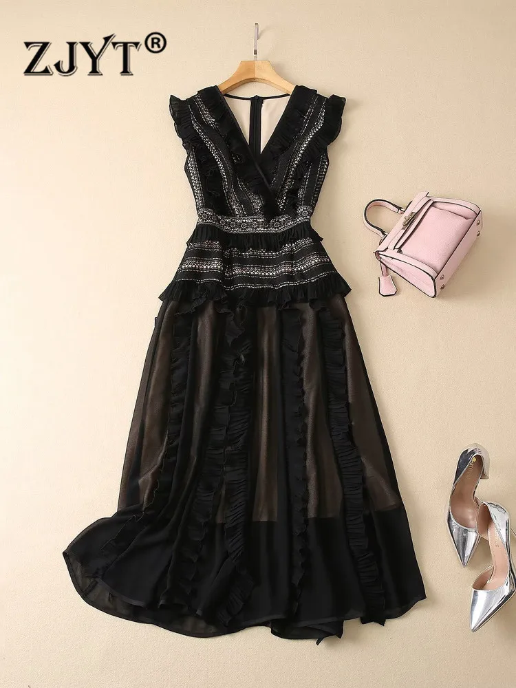 ZJYT Runway Designer Ruffles Patchwork Hollow Lace Party Dress Women Elegant Luxury 2023 Spring Summer Vestido Midi Holiday Robe
ZJYT Runway Designer Ruffles Patchwork Hollow Lace Party Dress Women Elegant Luxury 2023 Spring Summer Vestido Midi Holiday Robe
