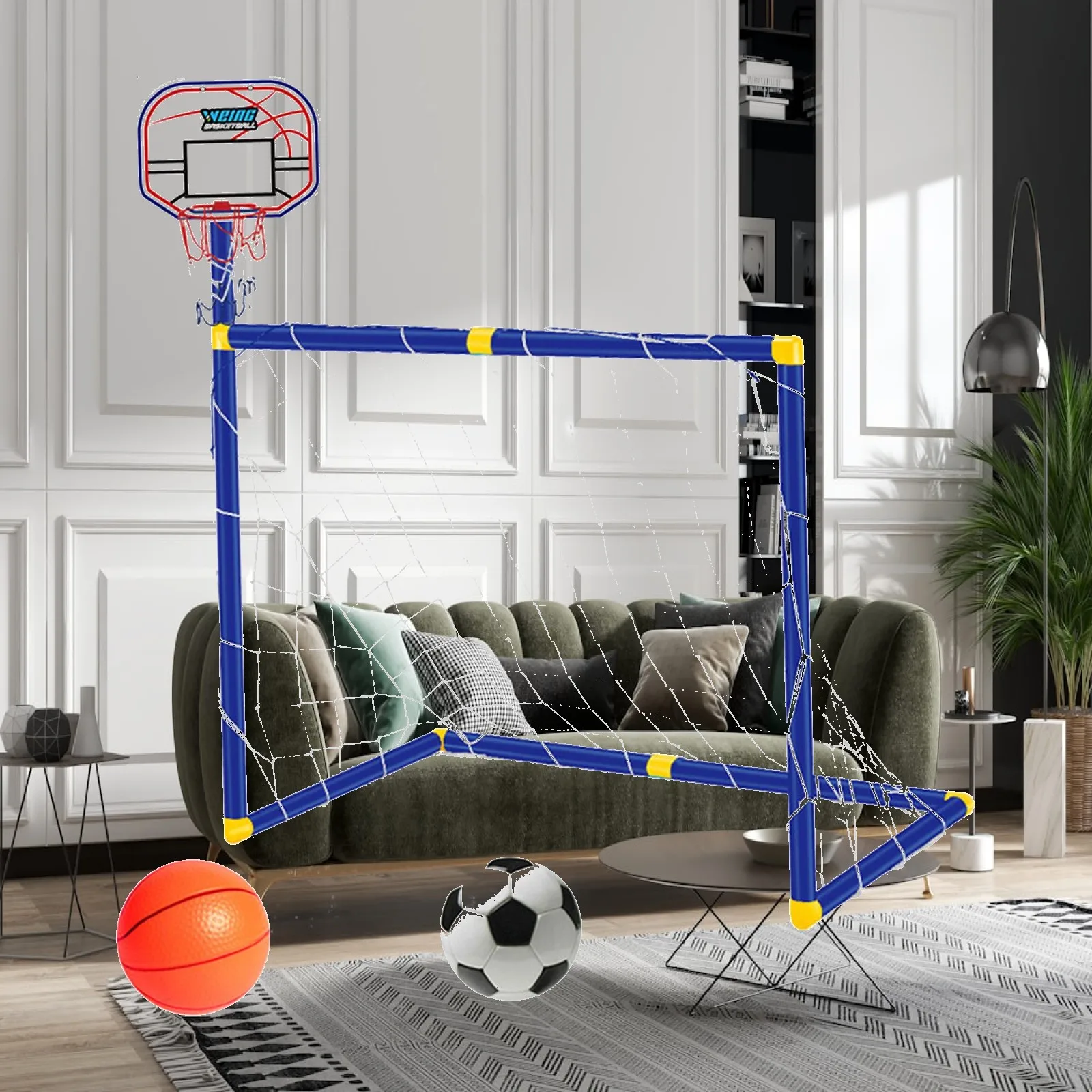 Basketball Hoop Football Goal 2 in 1 Training Equipment Soccer Accessories for Home Yard Indoor Outdoor Use
Basketball Hoop Football Goal 2 in 1 Training Equipment Soccer Accessories for Home Yard Indoor Outdoor Use