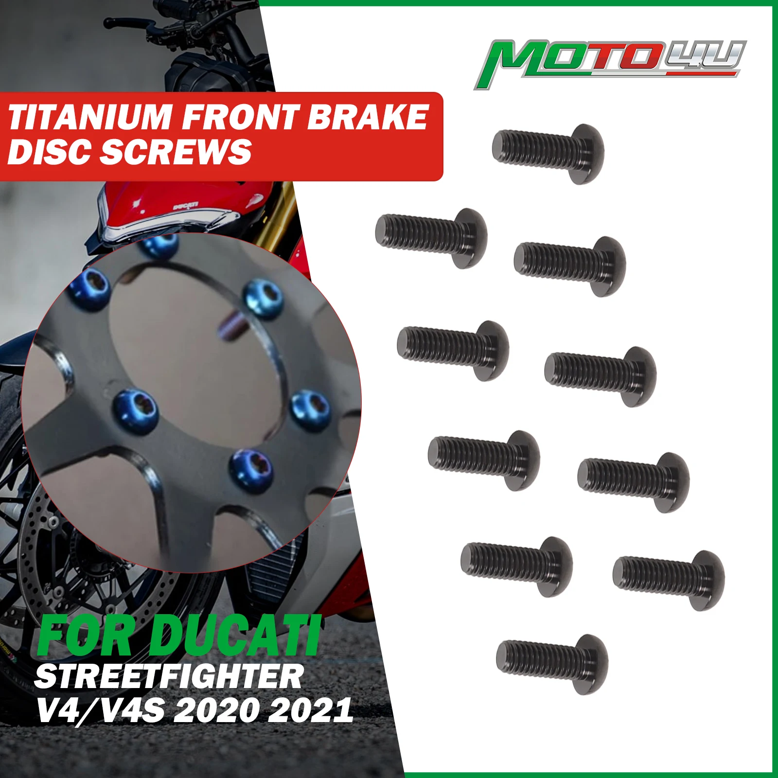 For Ducati Streetfighter V4/V4S 2020 2021 Motorcycle M8*20 Titanium Front Brake Disc Screws Bolts Plating Color
For Ducati Streetfighter V4/V4S 2020 2021 Motorcycle M8*20 Titanium Front Brake Disc Screws Bolts Plating Color