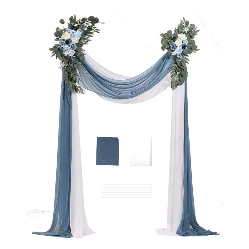 Faux Floral Swag Set 4-Piece For Ceremony Reception Backdrop, Blue Flower Arrangement Sheer Fabric Drapes Wedding Decoration Kit
Faux Floral Swag Set 4-Piece For Ceremony Reception Backdrop, Blue Flower Arrangement Sheer Fabric Drapes Wedding Decoration Kit