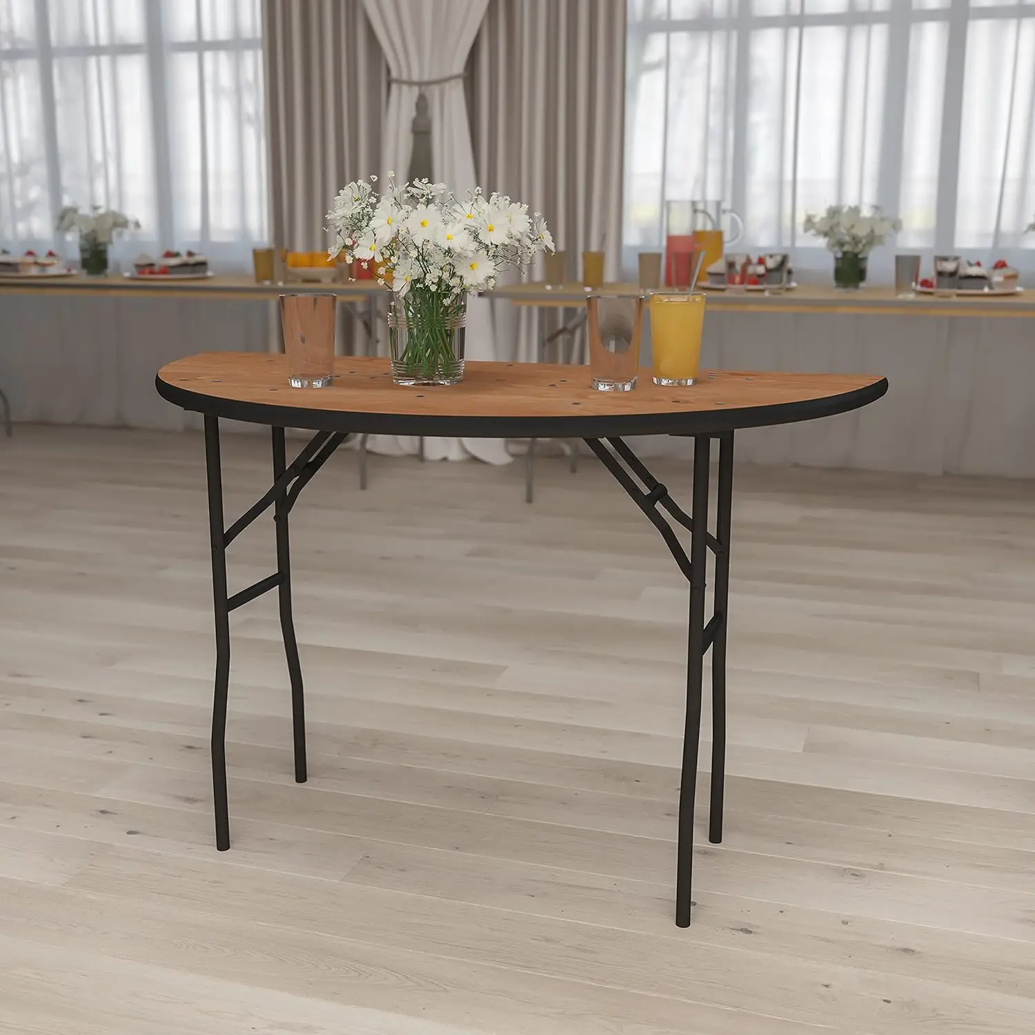 Furman 4' Half-Round All-Occasion Wood Folding Event Table, Foldable Portable Half-Round Banquet Table with Wooden Top,
Furman 4' Half-Round All-Occasion Wood Folding Event Table, Foldable Portable Half-Round Banquet Table with Wooden Top,