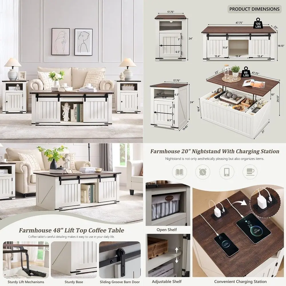 4Piece Farmhouse Living Room Furniture Set with 66 TV Stand, Coffee Table amp 2 End Tables, Barn Door Design, Large Storage She
4Piece Farmhouse Living Room Furniture Set with 66 TV Stand, Coffee Table amp 2 End Tables, Barn Door Design, Large Storage She