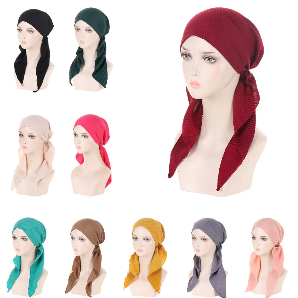 Women Pleated Chemo Cap Long Tail Headscarf Pre-Tied Hat Muslim Hijab Hair Loss Head Scarf Wrap Bonnet Bandanas Turbante Mujer
Women Pleated Chemo Cap Long Tail Headscarf Pre-Tied Hat Muslim Hijab Hair Loss Head Scarf Wrap Bonnet Bandanas Turbante Mujer