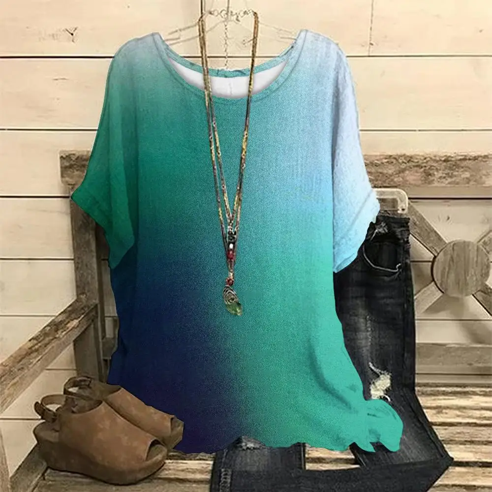 Gradient Retro Style T-Shirts For Women Short Sleeve Tees Casual Style Summer Round Neck Fashion Pullover Female Top Loose S-3xl
Gradient Retro Style T-Shirts For Women Short Sleeve Tees Casual Style Summer Round Neck Fashion Pullover Female Top Loose S-3xl
