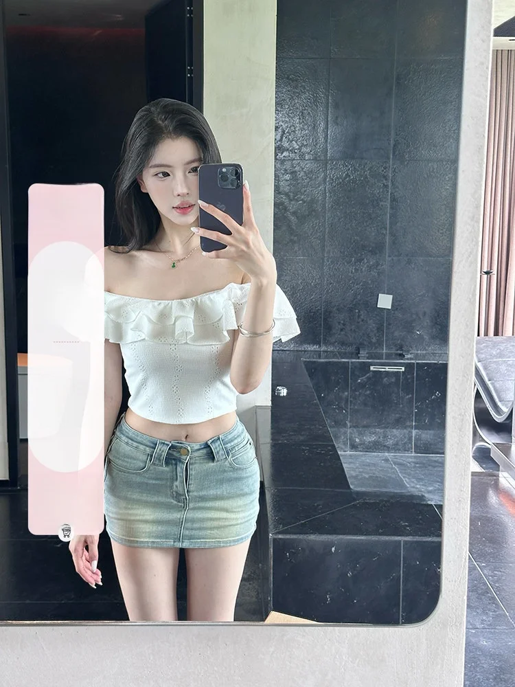 White Ruffle Knit Top Women's Slim Fit Summer Pure Desire Sle Korean Version Polyester Spandex Blend ort Sve T
White Ruffle Knit Top Women's Slim Fit Summer Pure Desire Sle Korean Version Polyester Spandex Blend ort Sve T