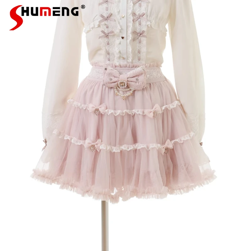 Spring and Summer New Japanese Pink Lolita Skirt Girl Women's Sweet Lace Cake Skirt Women Solid Color Mesh Bow Pearl Short Skirt
Spring and Summer New Japanese Pink Lolita Skirt Girl Women's Sweet Lace Cake Skirt Women Solid Color Mesh Bow Pearl Short Skirt