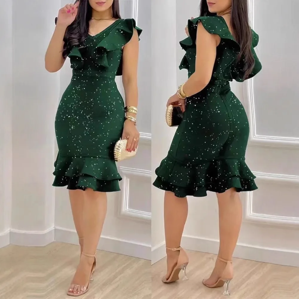 Elegant Ruffle Hem Bodycon Evening Dress 2025 Women's Formal Party Cocktail Gown Off Shoulder Waist Belt
Elegant Ruffle Hem Bodycon Evening Dress 2025 Women's Formal Party Cocktail Gown Off Shoulder Waist Belt