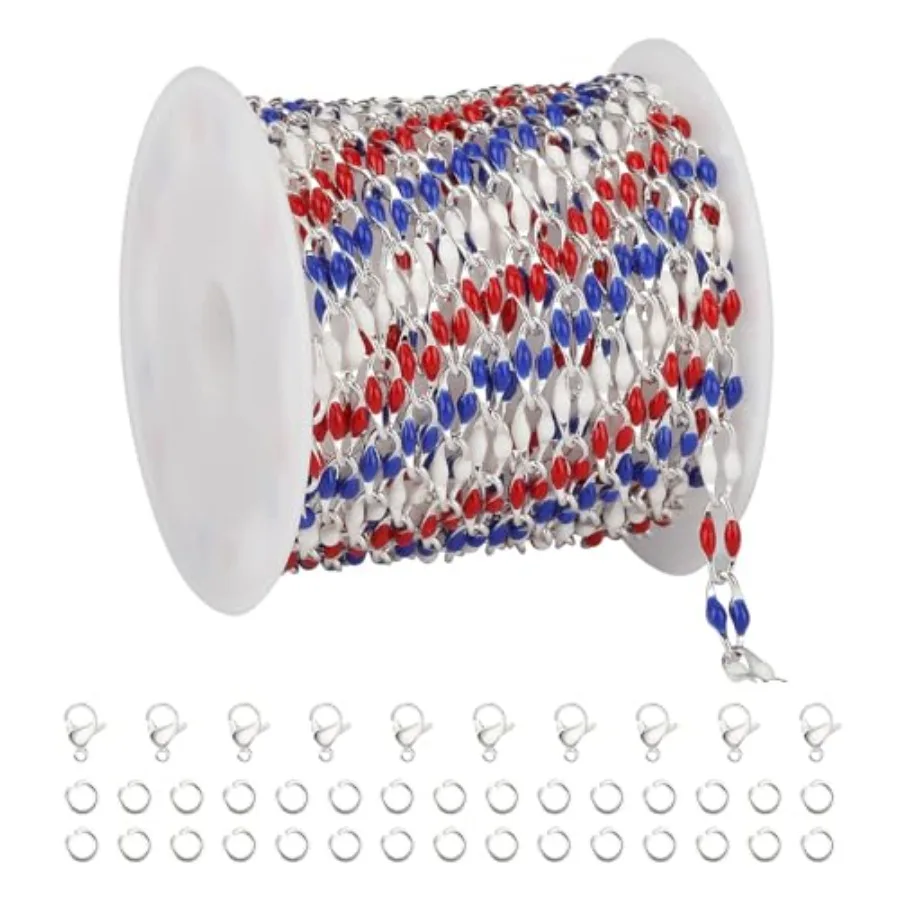 2 Meters Silver Plated Chain for Jewelry Making USA Flag Enamel Chain Roll Brass Chains Bulk with Jump Rings and Lobster Clasps
2 Meters Silver Plated Chain for Jewelry Making USA Flag Enamel Chain Roll Brass Chains Bulk with Jump Rings and Lobster Clasps