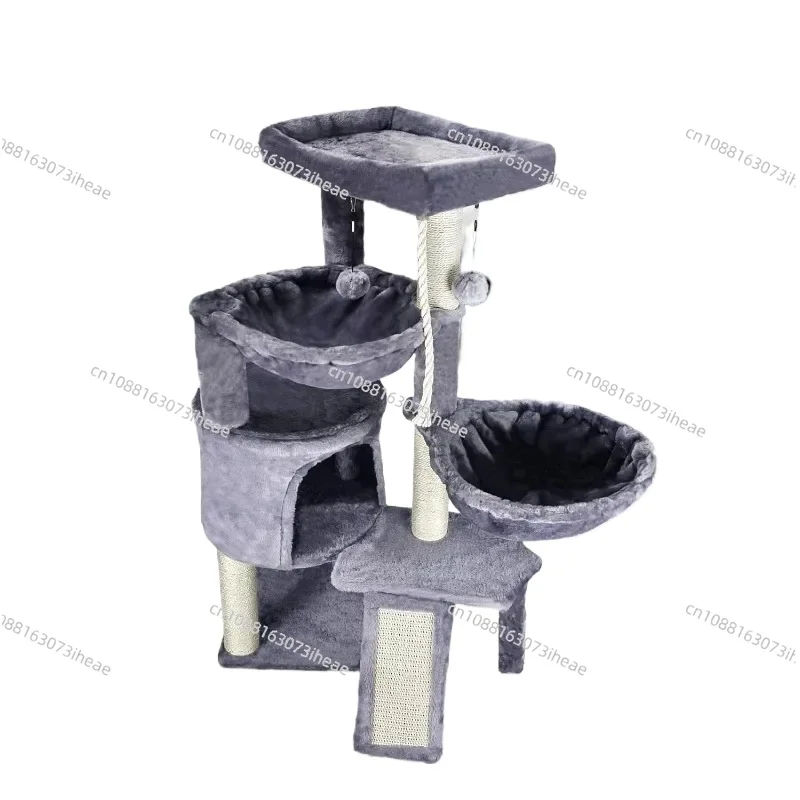 Трехэтажное кошачье дерево с кошачьим квартирой и двумя гамаками, серое
Трехэтажное кошачье дерево с кошачьим квартирой и двумя гамаками, серое