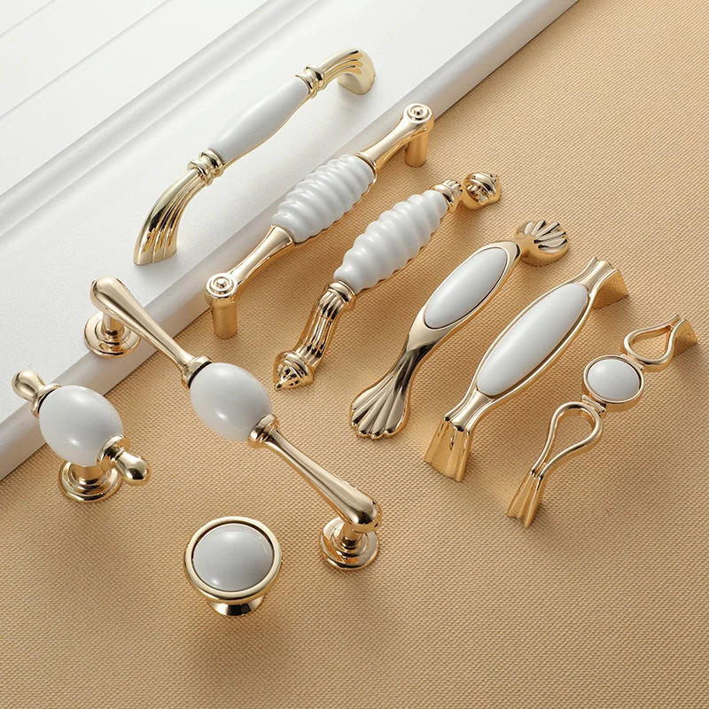 European style furniture golden ceramic handle modern simple cabinet drawer shoe cabinet door handle hardware
European style furniture golden ceramic handle modern simple cabinet drawer shoe cabinet door handle hardware