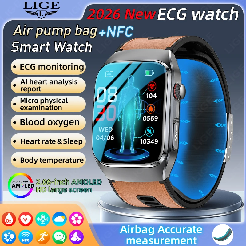LIGE New 2.06”AMOLED Screen Smart Watch ECG+PPG Uric Acid Air pump air Bag Type Precise Blood Pressure Health Monitor Smartwatch
LIGE New 2.06”AMOLED Screen Smart Watch ECG+PPG Uric Acid Air pump air Bag Type Precise Blood Pressure Health Monitor Smartwatch