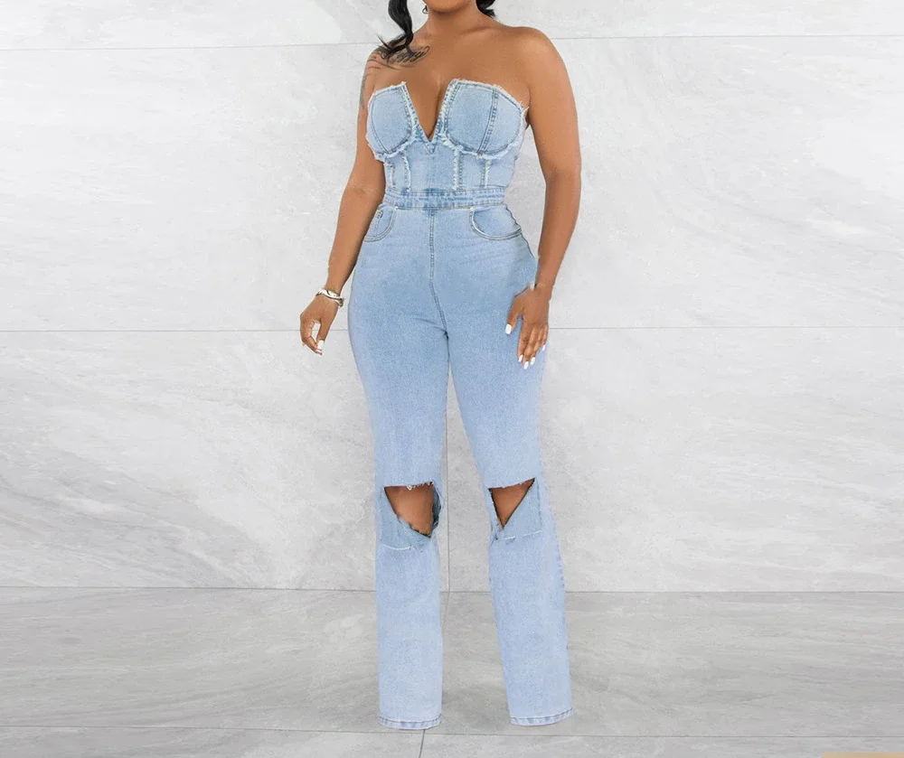 Sexy Denim Women Jumpsuit 2024 New Hollow Hole Zipper Long Chest Wrapped Y2k Sleeveless Jump Suit for Female Streetwear Summer
Sexy Denim Women Jumpsuit 2024 New Hollow Hole Zipper Long Chest Wrapped Y2k Sleeveless Jump Suit for Female Streetwear Summer