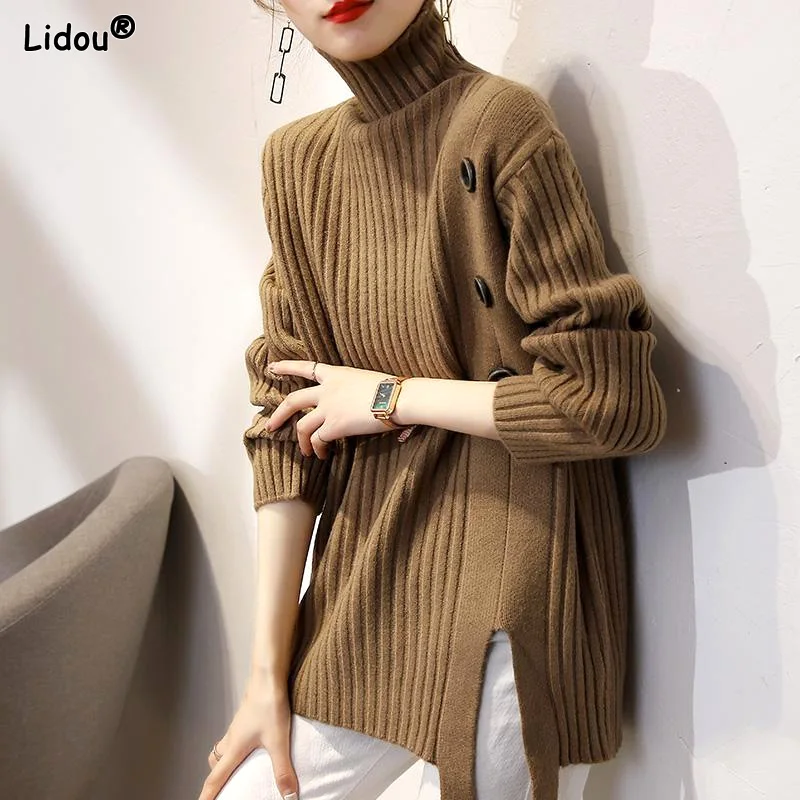 Long Turtleneck Solid Color T-Shirts Button Loose Asymmetrical Women's Clothing Street Casual Autumn Winter Straight Pullovers
Long Turtleneck Solid Color T-Shirts Button Loose Asymmetrical Women's Clothing Street Casual Autumn Winter Straight Pullovers