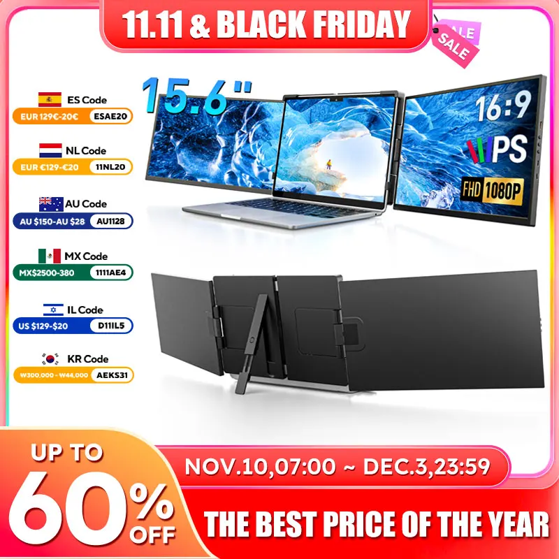 15.6inch Triple Screen Extender For Laptop Travel work Mini PC 1080P FHD IPS Type-C Portable Dual Monitor For 13-17" Mac Chrome
15.6inch Triple Screen Extender For Laptop Travel work Mini PC 1080P FHD IPS Type-C Portable Dual Monitor For 13-17" Mac Chrome