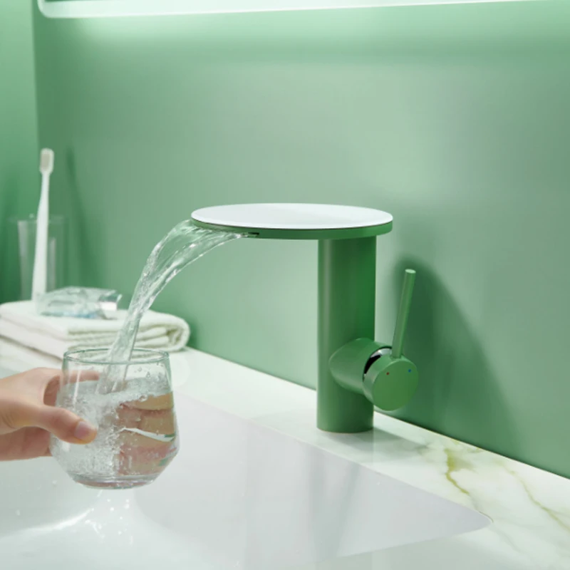 Deck Mounted Lavatory Basin Sink Faucet 1 Hole Waterfall Bathroom Sink Faucets Single Handle Hot and Cold Mixer Tap Green
Deck Mounted Lavatory Basin Sink Faucet 1 Hole Waterfall Bathroom Sink Faucets Single Handle Hot and Cold Mixer Tap Green