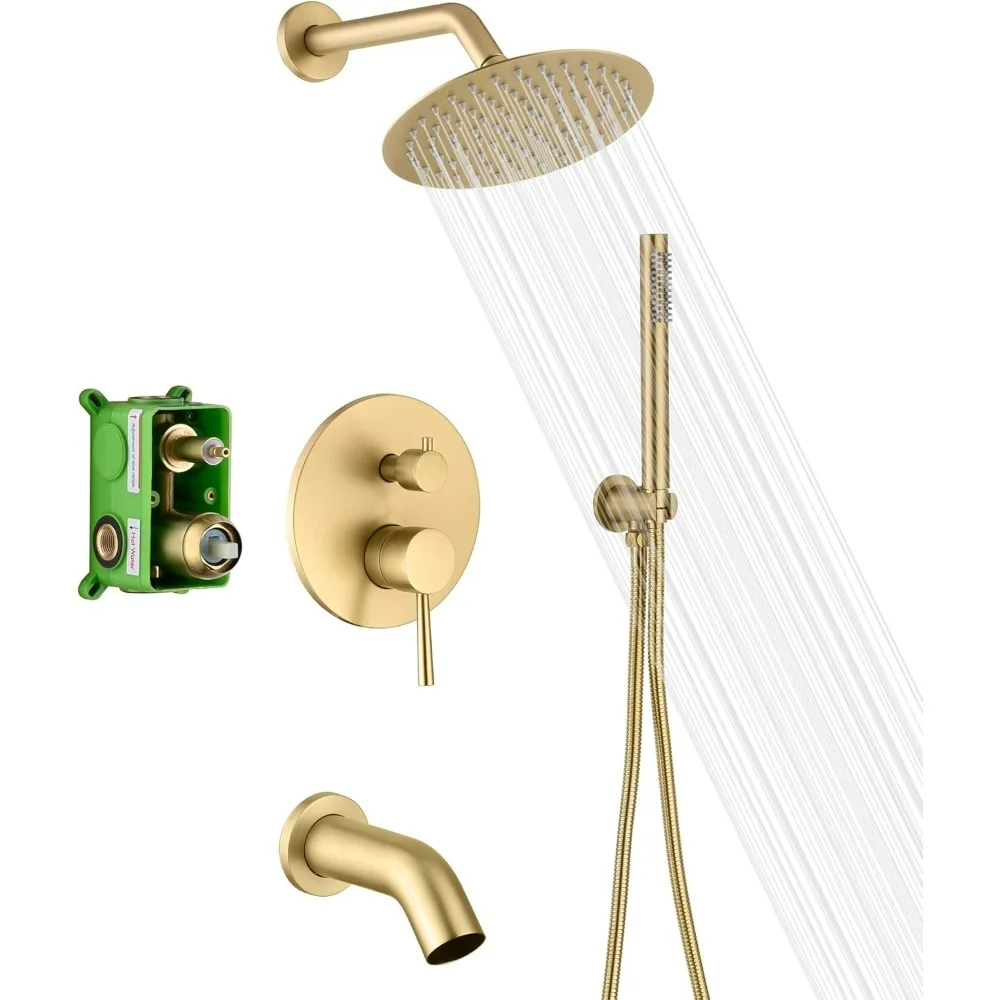 Shower System with Tub Spout and Handheld Shower, Brass Rain Shower Tub Set with 8 Inches Shower Head and Valve Brushed Gold
Shower System with Tub Spout and Handheld Shower, Brass Rain Shower Tub Set with 8 Inches Shower Head and Valve Brushed Gold