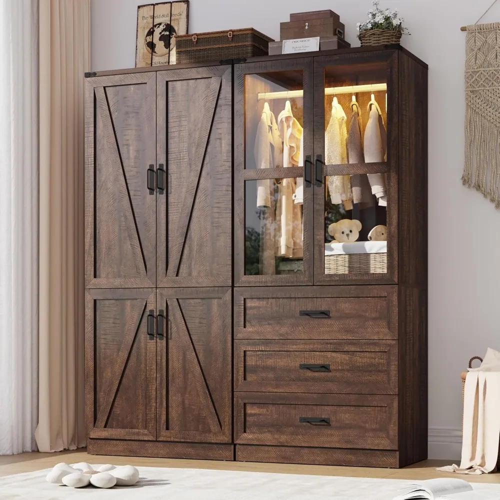 75" Tall Farmhouse 4 Doors Armoire Wardrobe Closet with 3 Drawers and LED, Wooden Armoire Storage Cabinet, Wardrobe
75" Tall Farmhouse 4 Doors Armoire Wardrobe Closet with 3 Drawers and LED, Wooden Armoire Storage Cabinet, Wardrobe