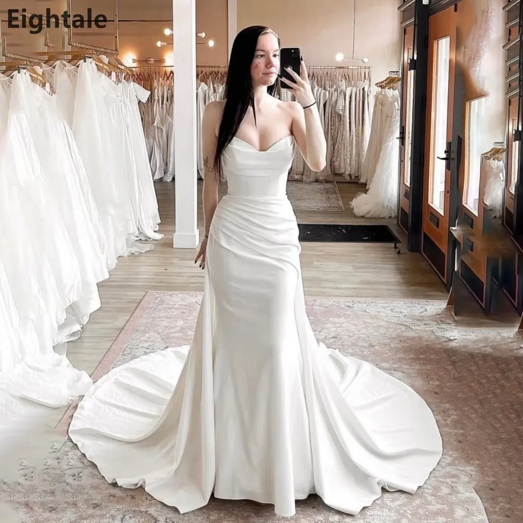 Eightale 2026 Luxury Mermaid Wedding Dress Ivory Strapless Ruched Satin Bridal Gown with Court Train Customized
Eightale 2026 Luxury Mermaid Wedding Dress Ivory Strapless Ruched Satin Bridal Gown with Court Train Customized