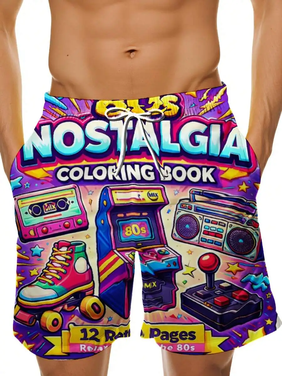 80s Nostalgia Coloring Book Print Swim Trunks Retro Arcade Cassette Boombox Roller Skates Men Beach Shorts
80s Nostalgia Coloring Book Print Swim Trunks Retro Arcade Cassette Boombox Roller Skates Men Beach Shorts