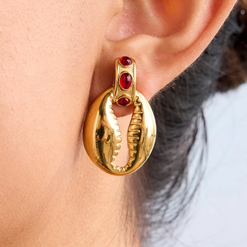 YHTOT Fashionable Red Zircon Shell Ear Studs Stainless Steel Waterproof Ocean Style Earrings Ladies Accessories
YHTOT Fashionable Red Zircon Shell Ear Studs Stainless Steel Waterproof Ocean Style Earrings Ladies Accessories