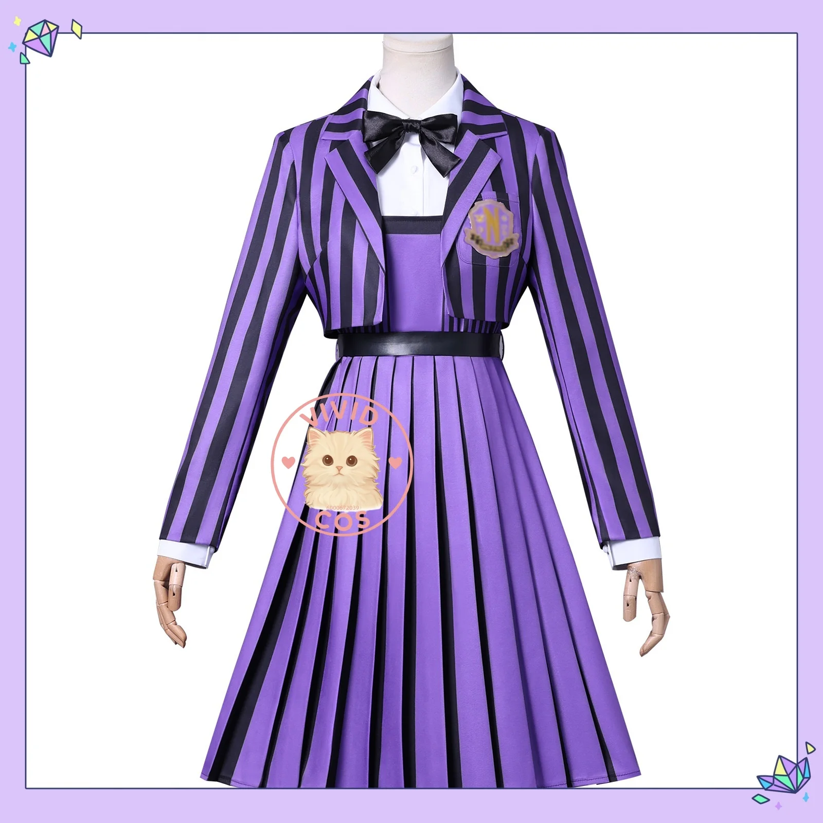 Wednesday Addams Halloween Party Purple Striped School Uniform New Version Two-dimensional Outfit Cosplay Costume Role-playing
Wednesday Addams Halloween Party Purple Striped School Uniform New Version Two-dimensional Outfit Cosplay Costume Role-playing
