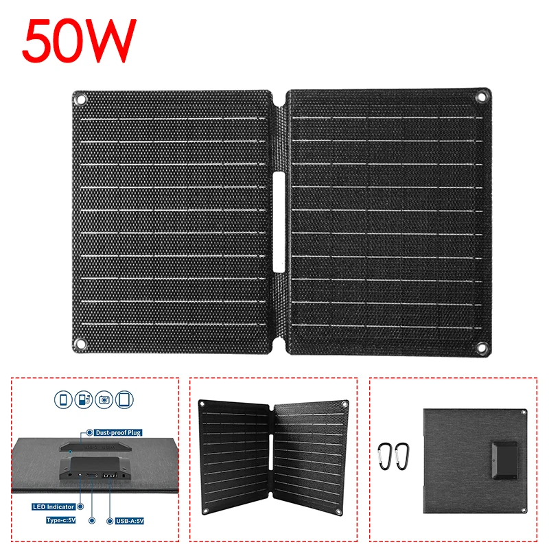 50W Folding Solar Panel Portable ETFE Solar Charger Cells Type-C/USB 5V Output for Outdoor Camping Hiking Phone Charging
50W Folding Solar Panel Portable ETFE Solar Charger Cells Type-C/USB 5V Output for Outdoor Camping Hiking Phone Charging