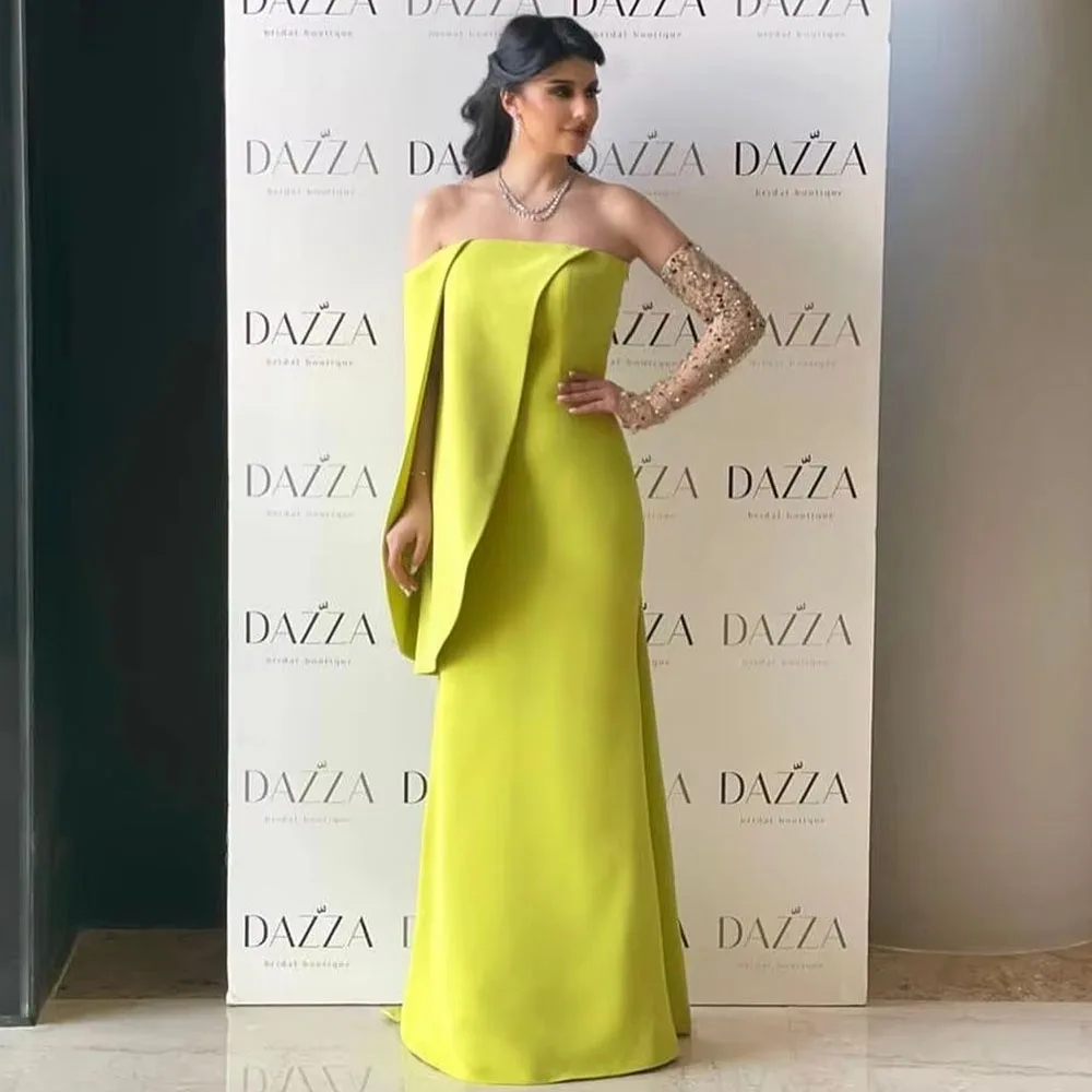 Saudi Arabian Prom Dresses 2025 Yellow Green Modern Boat Neck Strapless Evening Gown Floor-length Simple Party Dress Customized
Saudi Arabian Prom Dresses 2025 Yellow Green Modern Boat Neck Strapless Evening Gown Floor-length Simple Party Dress Customized