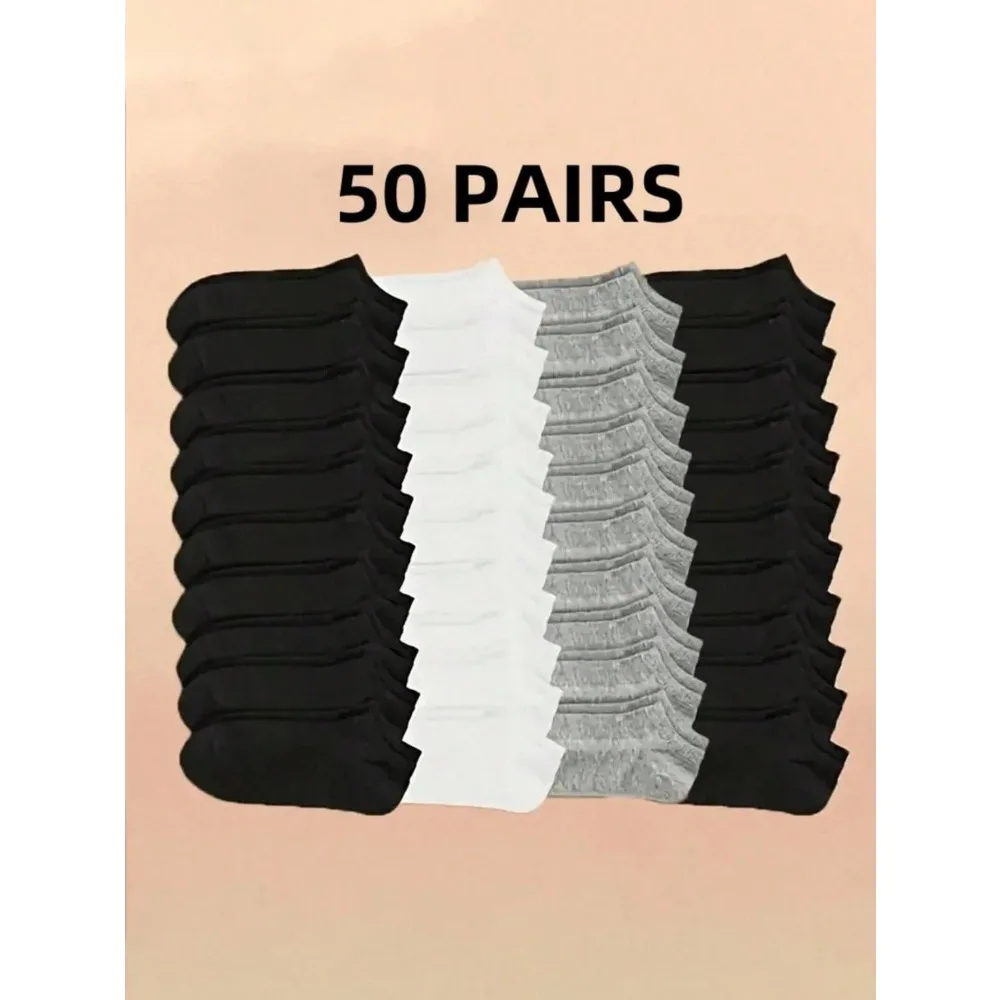 50 Pairs Men's Fashion Ankle Socks - Moisture-Wicking Anti-Odor Breathable Summer Thin Socks, Black/White/Grey Solid Color, Hand Wash/Dry Clean, Casual & Formal Wear
50 Pairs Men's Fashion Ankle Socks - Moisture-Wicking Anti-Odor Breathable Summer Thin Socks, Black/White/Grey Solid Color, Hand Wash/Dry Clean, Casual & Formal Wear