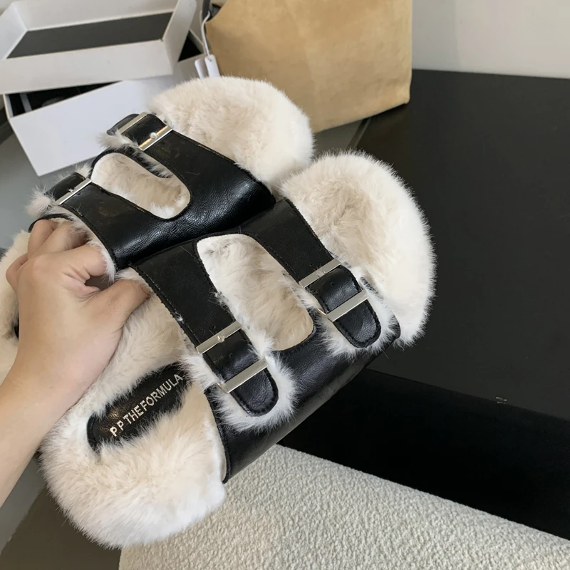 Black Slippers Ladies Furry Flat Platform Sandals White Belt Buckle Woman Outdoor Slippers Fall Brown Furry Chaussures Femme
Black Slippers Ladies Furry Flat Platform Sandals White Belt Buckle Woman Outdoor Slippers Fall Brown Furry Chaussures Femme