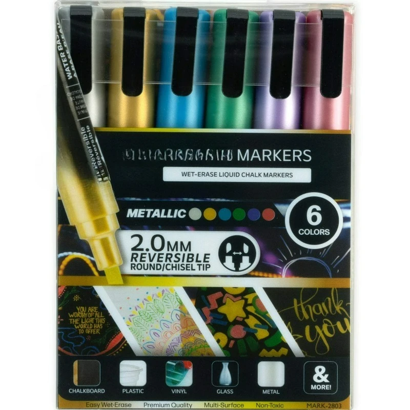6 Piece 2.0 mm Metallic Chalk Marker Set
6 Piece 2.0 mm Metallic Chalk Marker Set