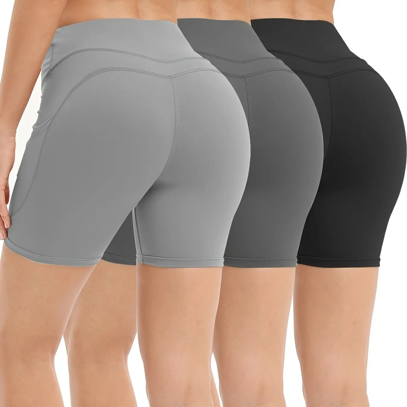 3Pcs High Waist Tummy Control Biker Shorts with Pockets - Stretchy, Moisture-Wicking Yoga & Gym Shorts for Women in Gray
3Pcs High Waist Tummy Control Biker Shorts with Pockets - Stretchy, Moisture-Wicking Yoga & Gym Shorts for Women in Gray