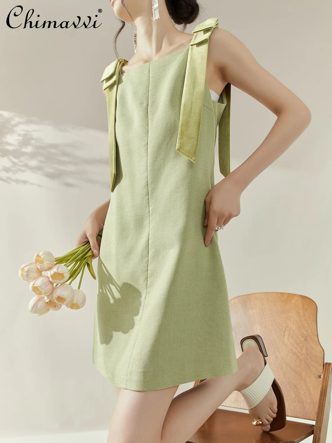 French Elegant Temperament Socialite Green Summer Dresses Splicing Bow Straps Sleeveless High Waist A-line Short Dress For Women
French Elegant Temperament Socialite Green Summer Dresses Splicing Bow Straps Sleeveless High Waist A-line Short Dress For Women