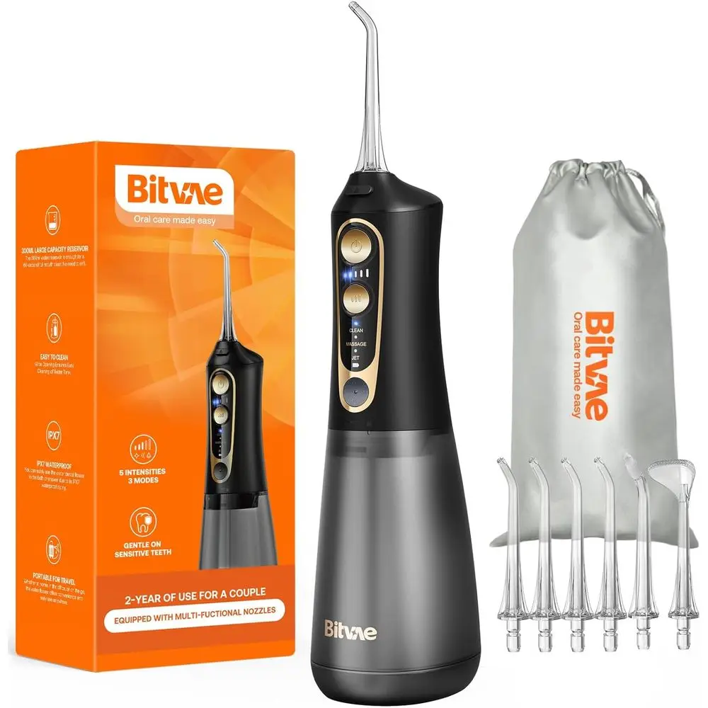 Portable Rechargeable Water Flosser with 6 Jet Tips and 3-5 Intensity Levels, Black
Portable Rechargeable Water Flosser with 6 Jet Tips and 3-5 Intensity Levels, Black