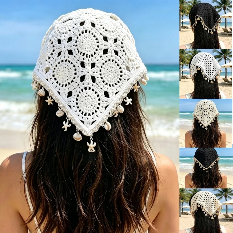 Openwork Crochet Head Scarf for Women, Tie Back Hair Wrap with Shell Trim for Vacation Days and Daily Styling Looks Y08E
Openwork Crochet Head Scarf for Women, Tie Back Hair Wrap with Shell Trim for Vacation Days and Daily Styling Looks Y08E