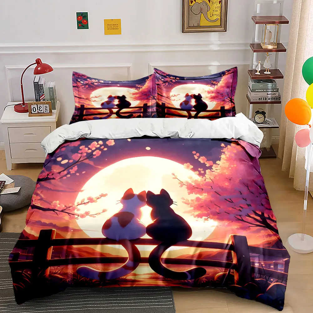 Cats Together Under Cherry Moon Print Soft Comfortable Duvet Cover Bedding Set Included 1*Duvet Cover 2*Pillowcases
Cats Together Under Cherry Moon Print Soft Comfortable Duvet Cover Bedding Set Included 1*Duvet Cover 2*Pillowcases
