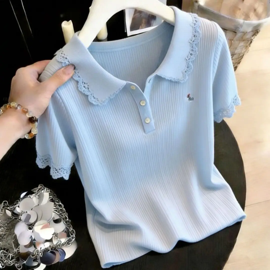 Elegant Ice Silk Short Sleeve Neck Women's T-shirt Comfortable Breathable Gentle Style Loose Fit Knitted Top for Summer
Elegant Ice Silk Short Sleeve Neck Women's T-shirt Comfortable Breathable Gentle Style Loose Fit Knitted Top for Summer