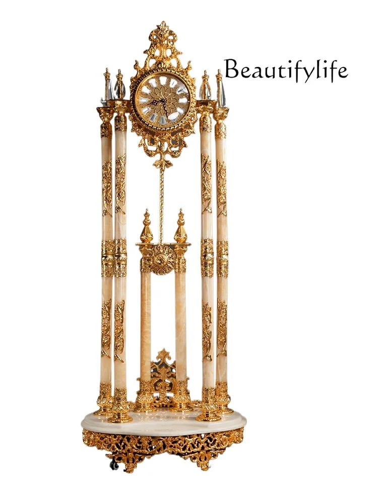 German luxury electroplated gold copper quartz movement floor clock creative living room European clock hotel
German luxury electroplated gold copper quartz movement floor clock creative living room European clock hotel